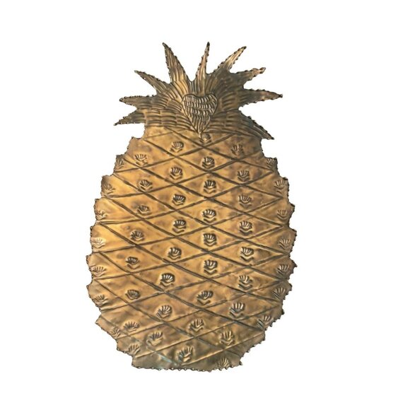 Pineapple-Shaped Brass Platter Metal Design Decorative - Picture 1 of 9